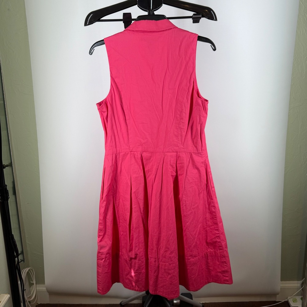 Lauren Ralph Lauren Pink Sleeveless Fit Flare Midi Dress Size 14 Cotton Surplice - Picture 2 of 7